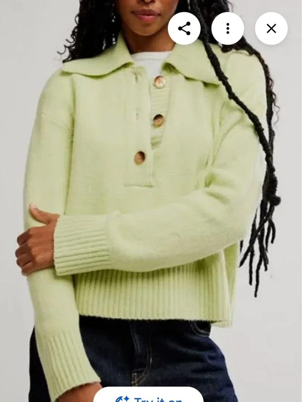 Free People Trading Up Polo Sweater Matcha Melange-Small-NWT
